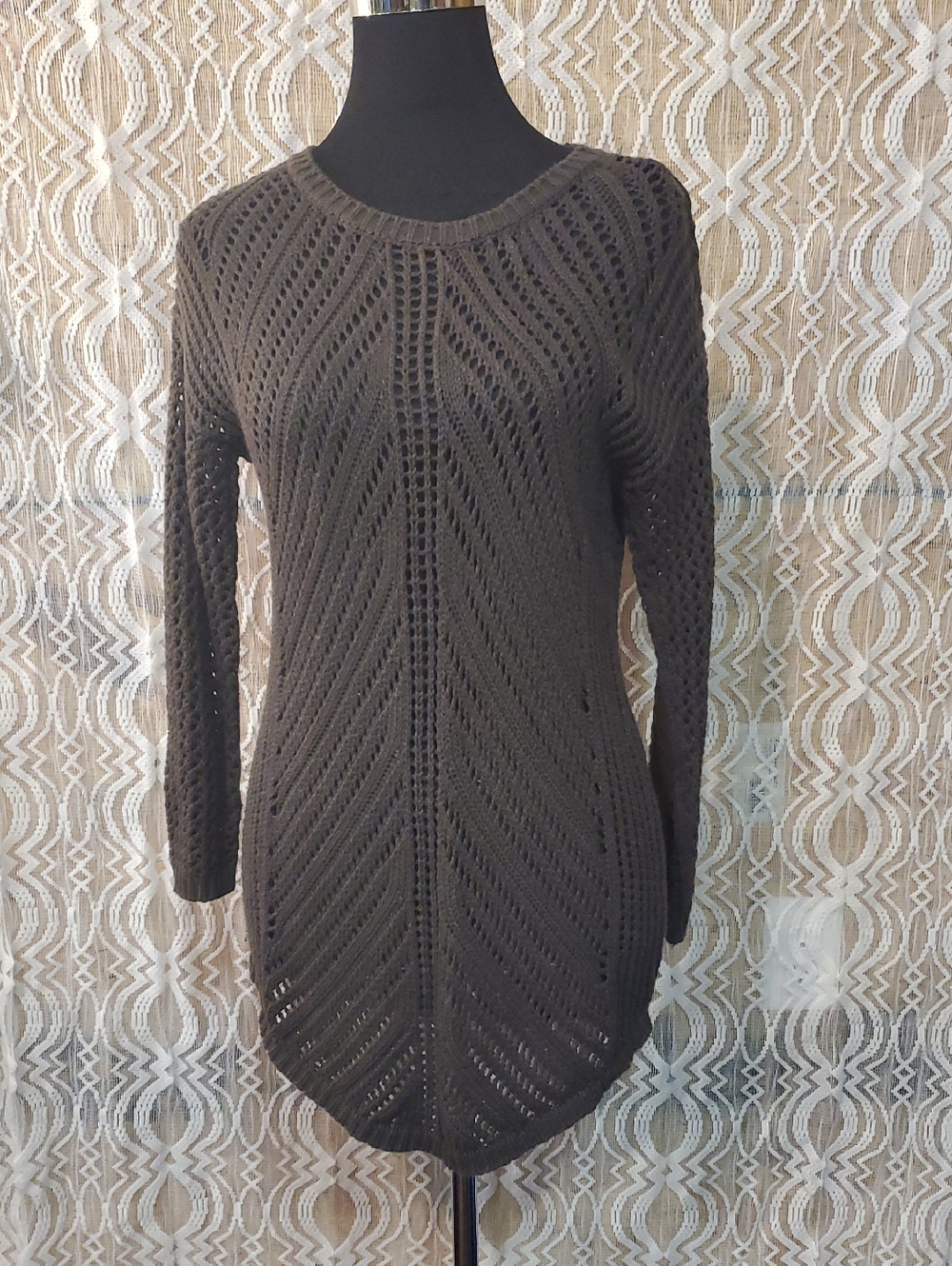 Chelsea & Theodore Charcoal Open-Knit Sweater